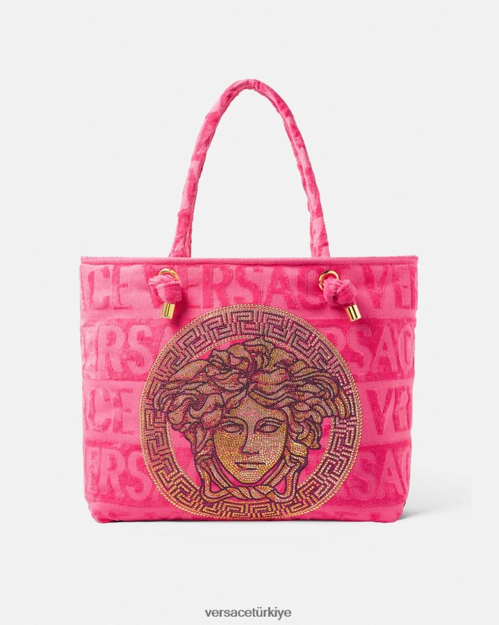 Versace kristal medusa havlu çantası kadınlar fuşya iç çamaşırı ve plaj kıyafeti B0HHR81208