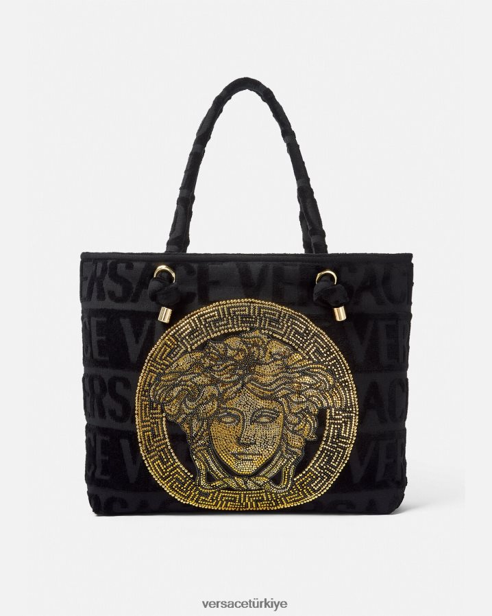 Versace kristal medusa havlu çantası kadınlar siyah iç çamaşırı ve plaj kıyafeti B0HHR81210