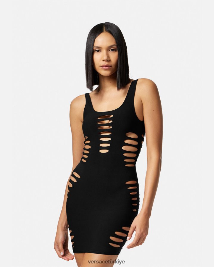 Versace yırtık mini elbisenin üzerini örtmek kadınlar siyah iç çamaşırı ve plaj kıyafeti B0HHR81216