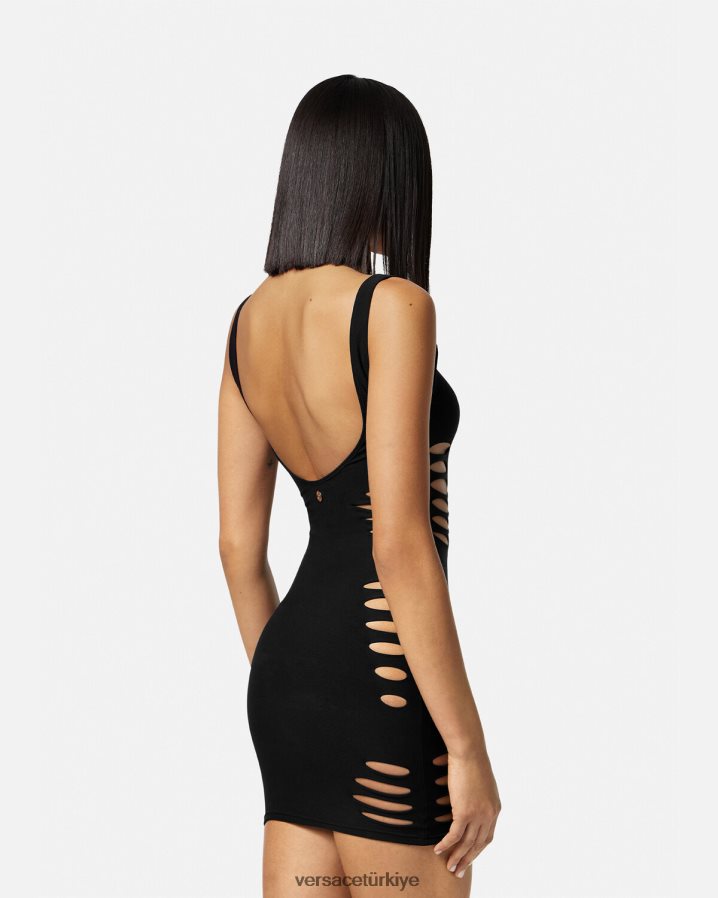 Versace yırtık mini elbisenin üzerini örtmek kadınlar siyah iç çamaşırı ve plaj kıyafeti B0HHR81216