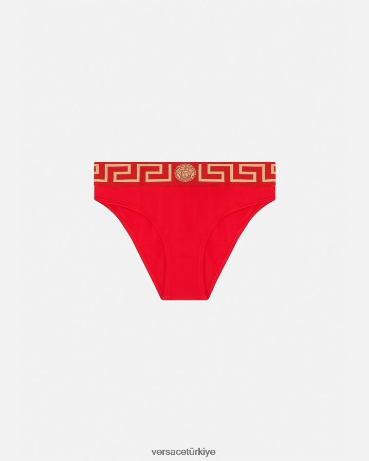 Versace Greca bordürlü bikini külotu kadınlar kırmızı iç çamaşırı ve plaj kıyafeti B0HHR81155