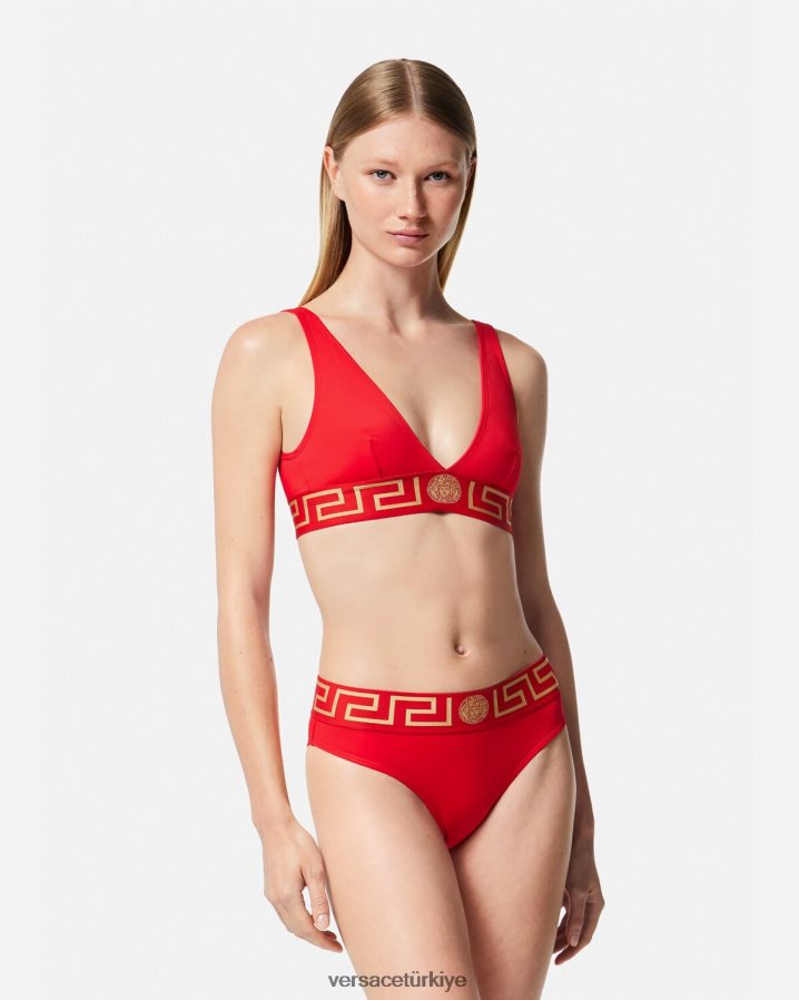 Versace Greca bordürlü bikini külotu kadınlar kırmızı iç çamaşırı ve plaj kıyafeti B0HHR81155
