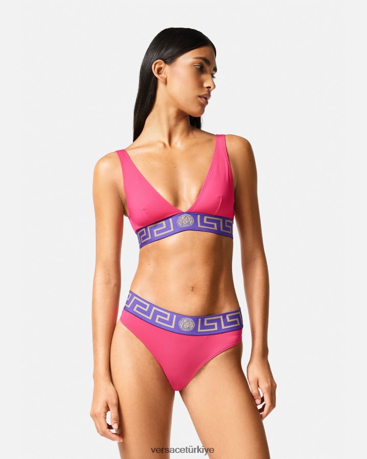 Versace Greca bordürlü bikini külotu kadınlar pembe ve leylak iç çamaşırı ve plaj kıyafeti B0HHR81177