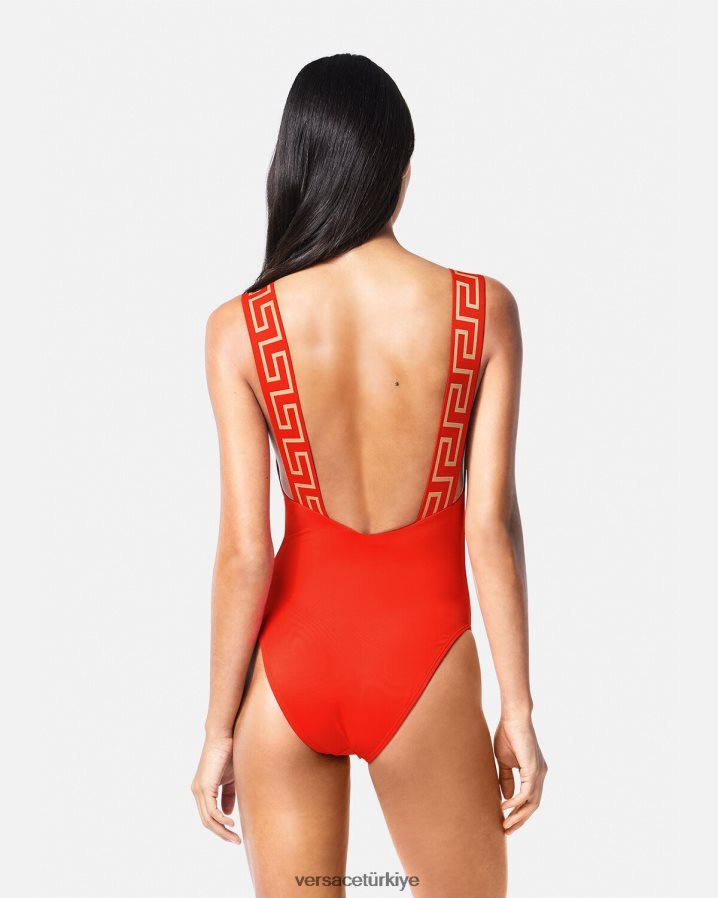 Versace greca bordür tek parça mayo kadınlar kırmızı iç çamaşırı ve plaj kıyafeti B0HHR81159