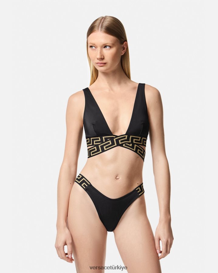 Versace greca bordürlü bikini altı kadınlar siyah iç çamaşırı ve plaj kıyafeti B0HHR81157