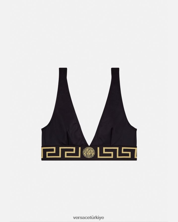 Versace greca bordürlü bikini üstü kadınlar siyah iç çamaşırı ve plaj kıyafeti B0HHR81152