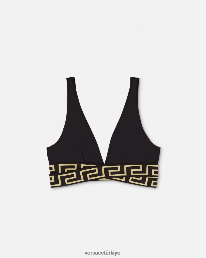 Versace greca bordürlü üçgen bikini üstü kadınlar siyah iç çamaşırı ve plaj kıyafeti B0HHR81150