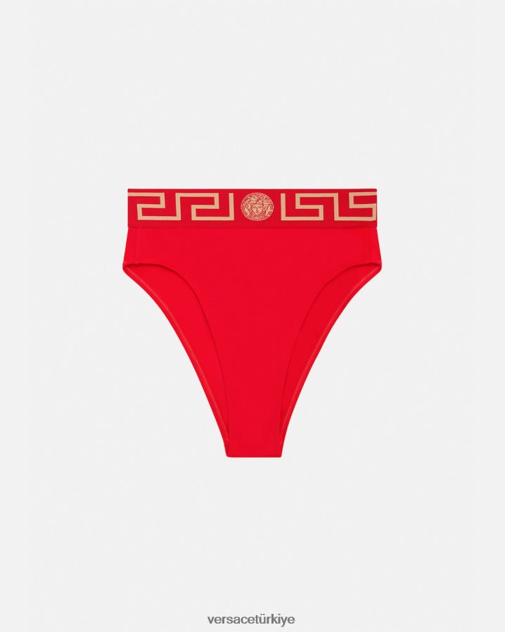 Versace greca bordürlü yüksek bel bikini külotu kadınlar kırmızı iç çamaşırı ve plaj kıyafeti B0HHR81154