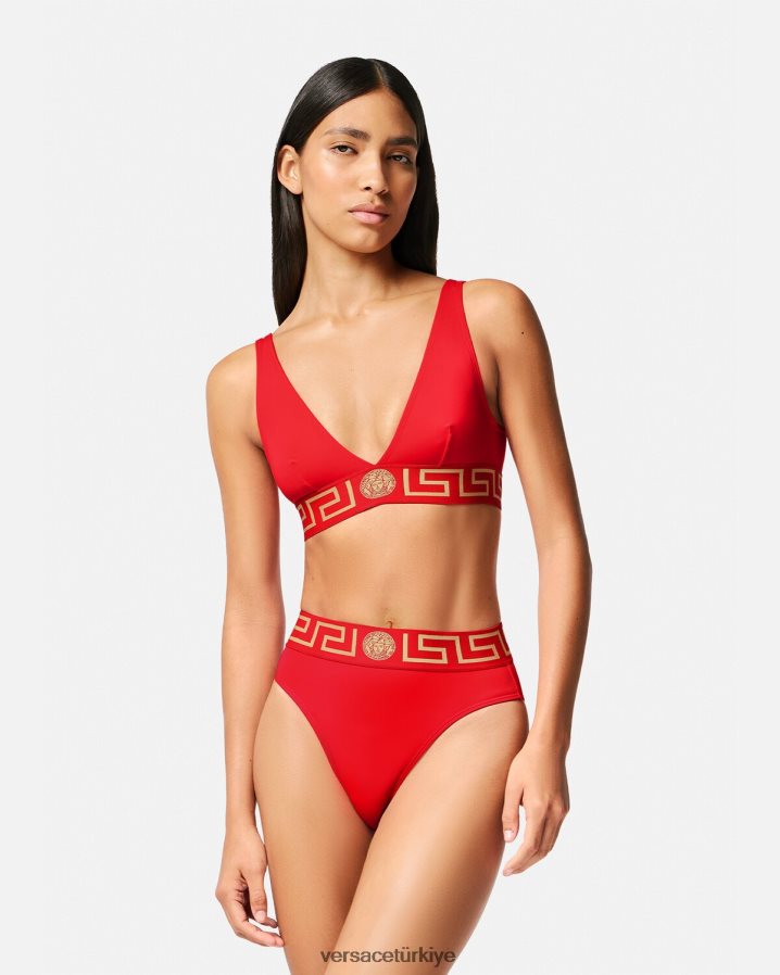 Versace greca bordürlü yüksek bel bikini külotu kadınlar kırmızı iç çamaşırı ve plaj kıyafeti B0HHR81154