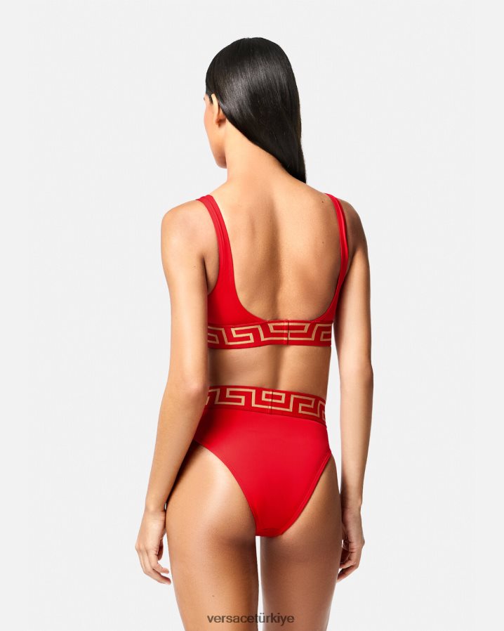 Versace greca bordürlü yüksek bel bikini külotu kadınlar kırmızı iç çamaşırı ve plaj kıyafeti B0HHR81154
