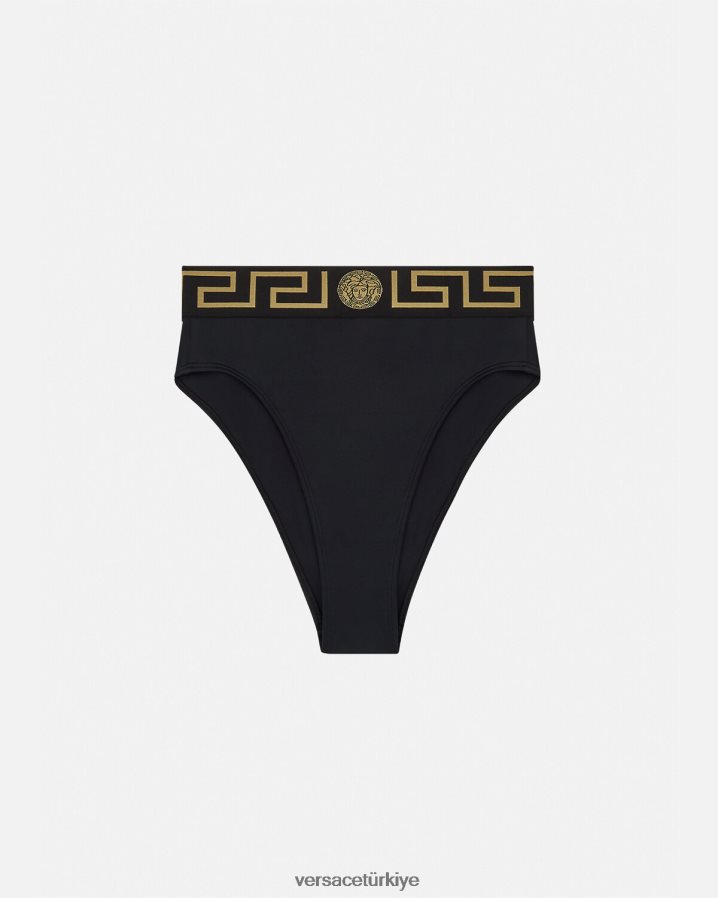 Versace greca bordürlü yüksek bel bikini külotu kadınlar siyah iç çamaşırı ve plaj kıyafeti B0HHR81153