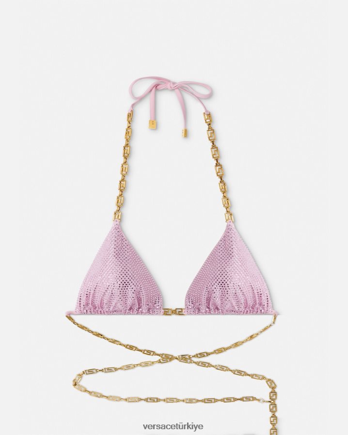 Versace kristal greca bikini üstü kadınlar pembe iç çamaşırı ve plaj kıyafeti B0HHR81125