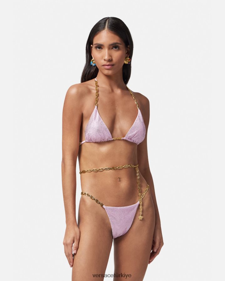 Versace kristal greca bikini üstü kadınlar pembe iç çamaşırı ve plaj kıyafeti B0HHR81125