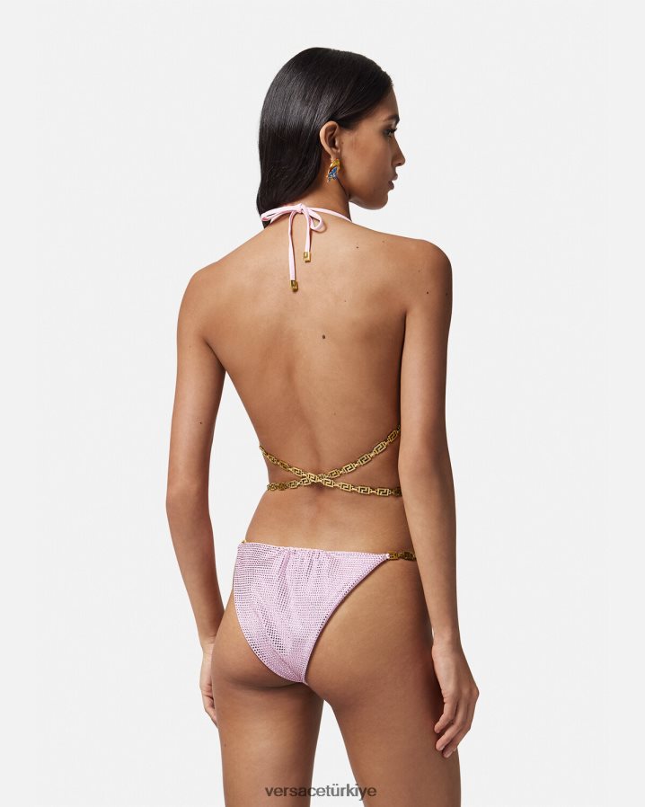 Versace kristal greca bikini üstü kadınlar pembe iç çamaşırı ve plaj kıyafeti B0HHR81125
