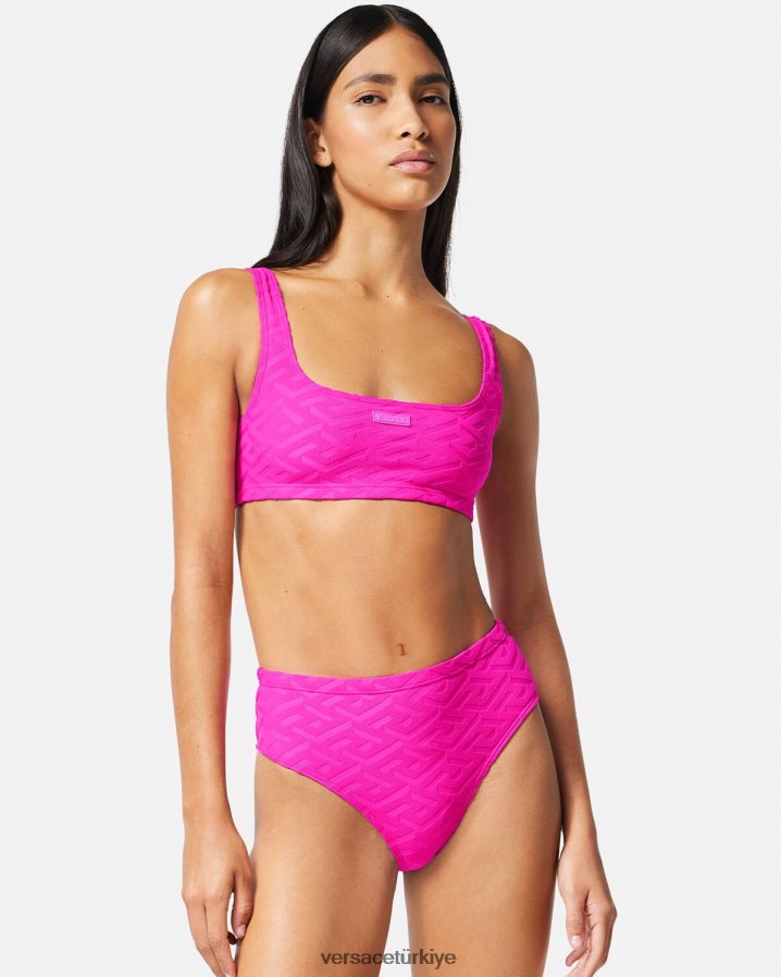 Versace la greca yüksek bel bikini altı kadınlar fuşya iç çamaşırı ve plaj kıyafeti B0HHR81183