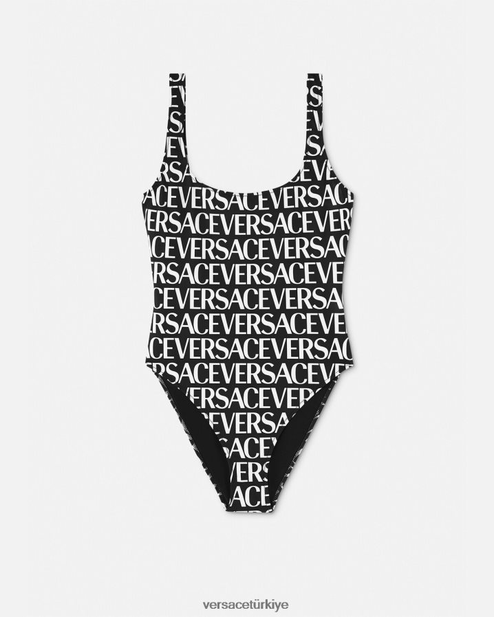 Versace logolu tek parça mayo kadınlar siyah ve baskı iç çamaşırı ve plaj kıyafeti B0HHR81137