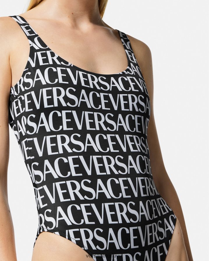 Versace logolu tek parça mayo kadınlar siyah ve baskı iç çamaşırı ve plaj kıyafeti B0HHR81137
