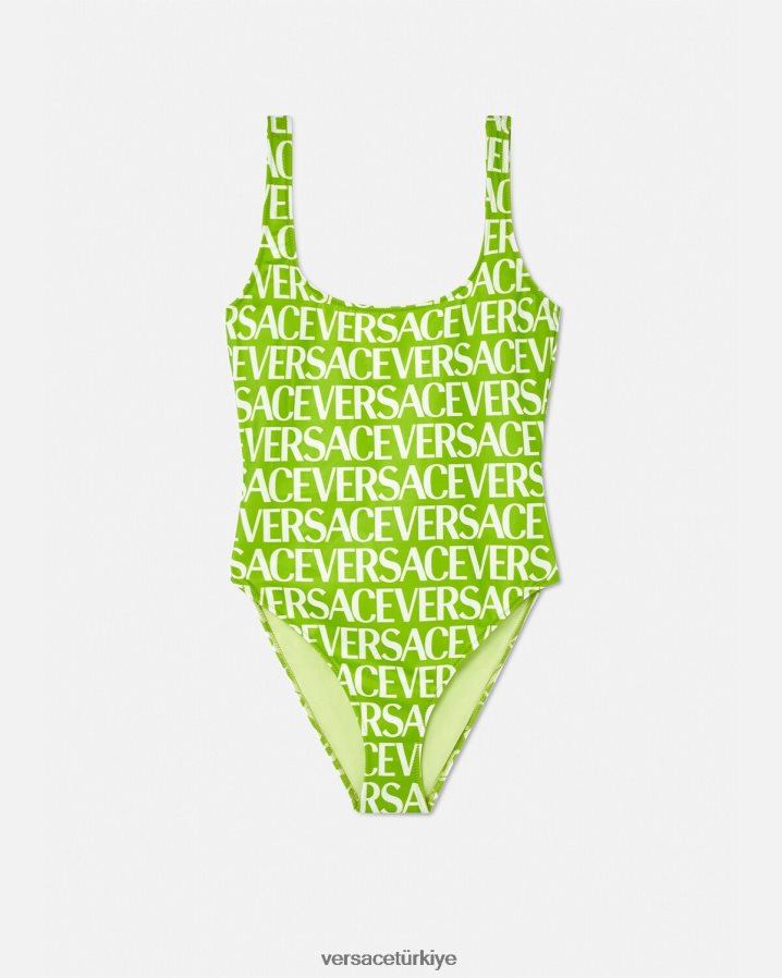 Versace logolu tek parça mayo kadınlar yeşil ve baskı iç çamaşırı ve plaj kıyafeti B0HHR81171