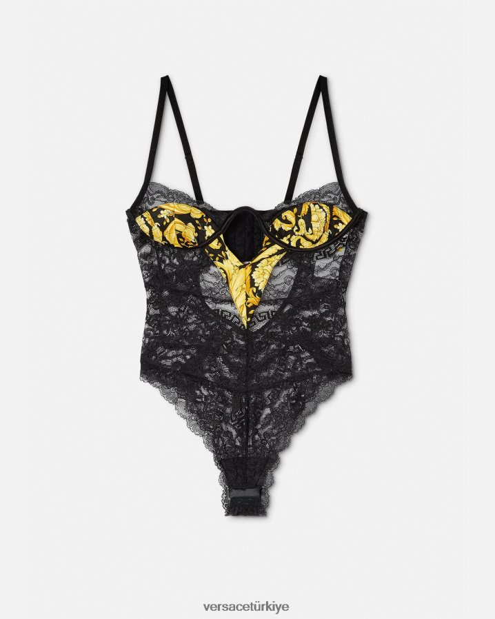 Versace barok dantelli body kadınlar siyah iç çamaşırı ve plaj kıyafeti B0HHR81069