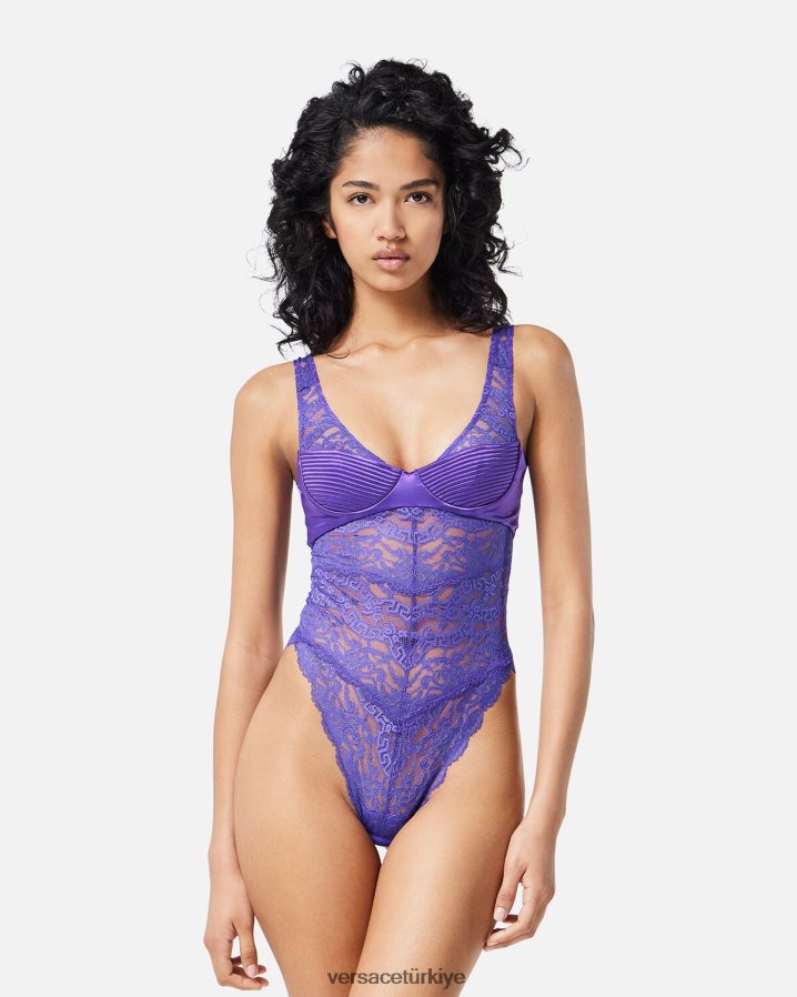 Versace dantel bodysuit kadınlar menekşe iç çamaşırı ve plaj kıyafeti B0HHR81078