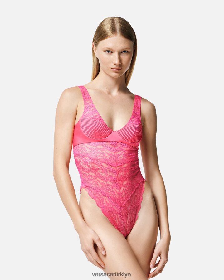Versace dantel bodysuit kadınlar pembe iç çamaşırı ve plaj kıyafeti B0HHR81079