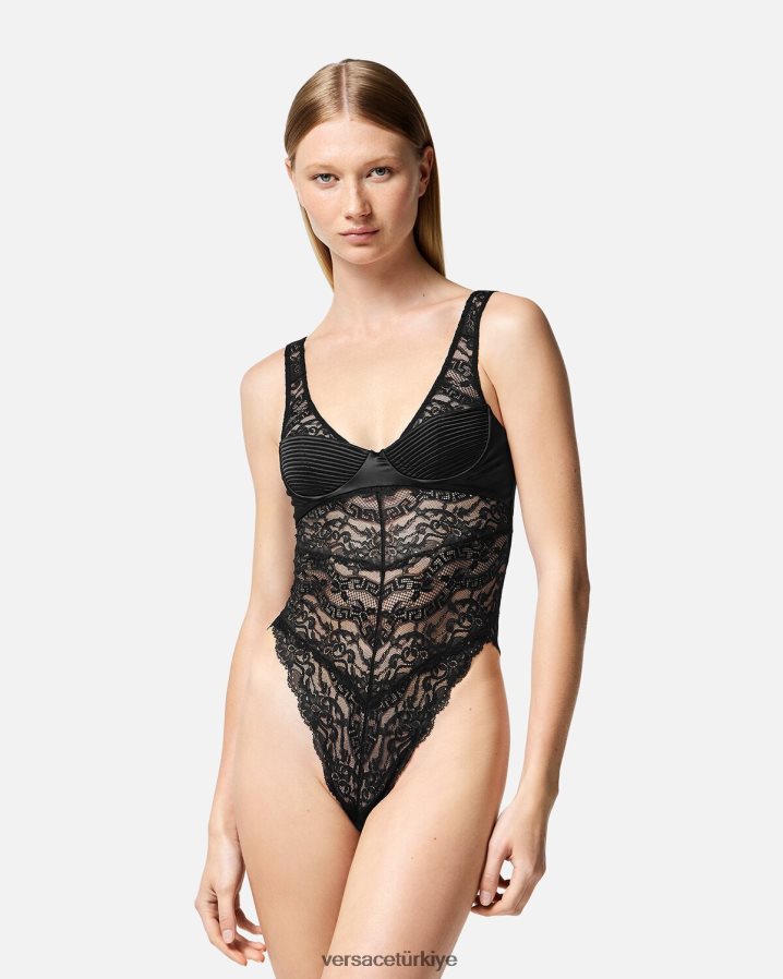 Versace dantel bodysuit kadınlar siyah iç çamaşırı ve plaj kıyafeti B0HHR81068
