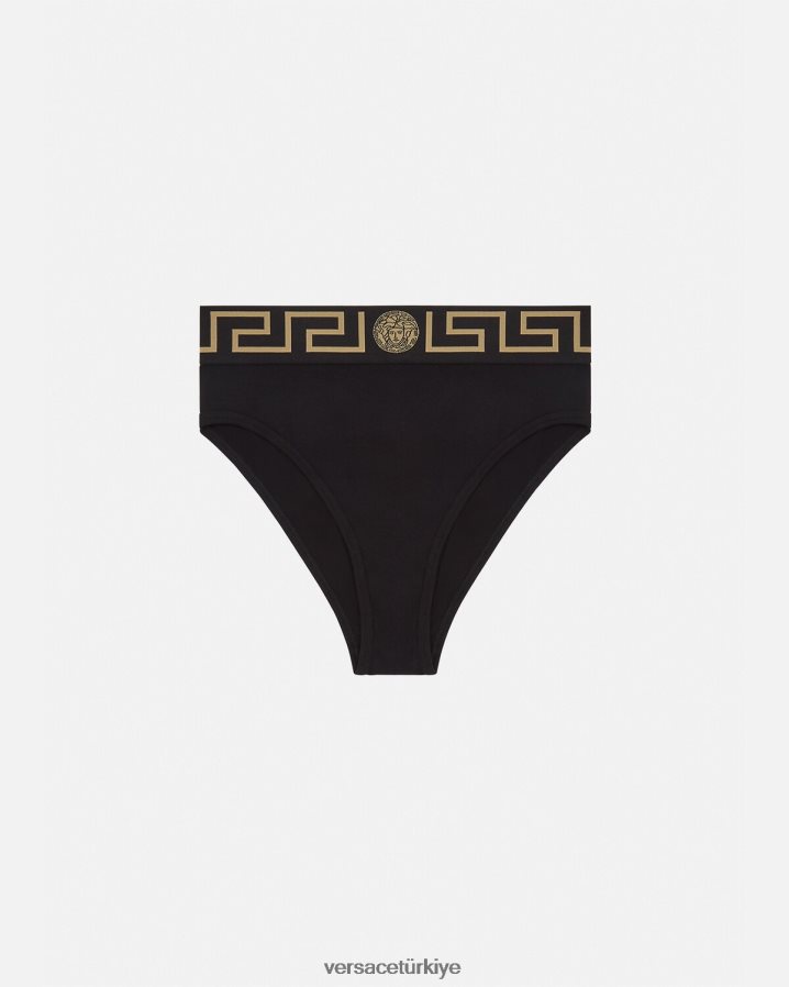 Versace greca bordürlü yüksek bacak külotu kadınlar siyah iç çamaşırı ve plaj kıyafeti B0HHR81055
