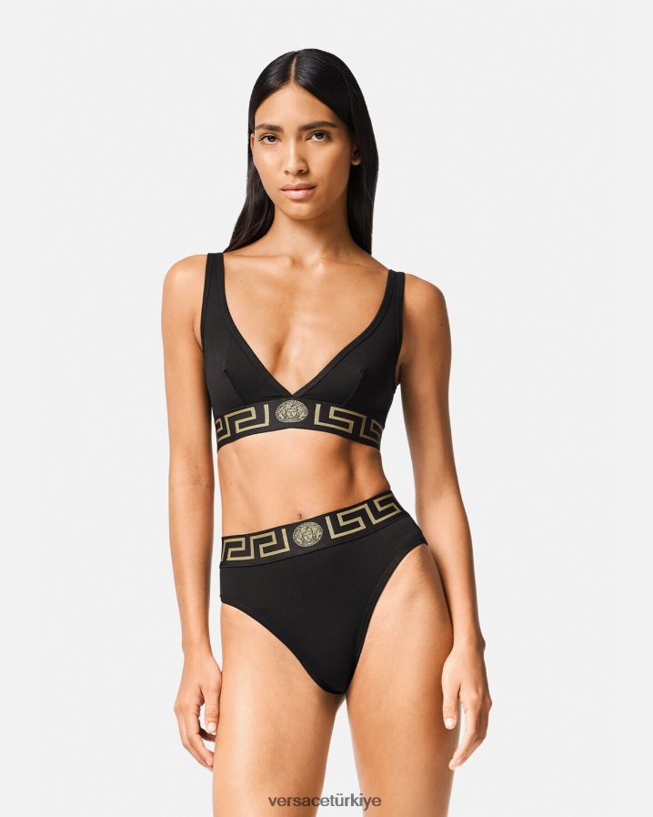 Versace greca bordürlü yüksek bacak külotu kadınlar siyah iç çamaşırı ve plaj kıyafeti B0HHR81055