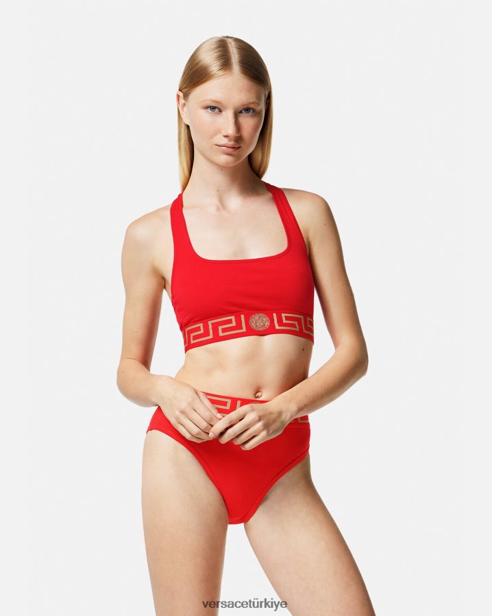 Versace greca border spor sutyeni kadınlar kırmızı iç çamaşırı ve plaj kıyafeti B0HHR81037