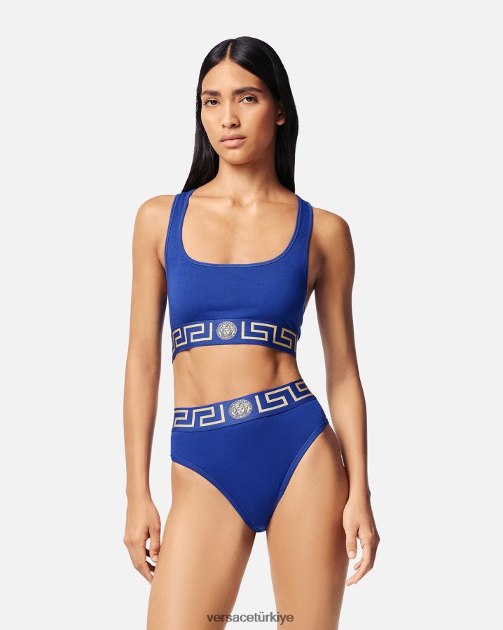 Versace greca border spor sutyeni kadınlar mavi iç çamaşırı ve plaj kıyafeti B0HHR81040