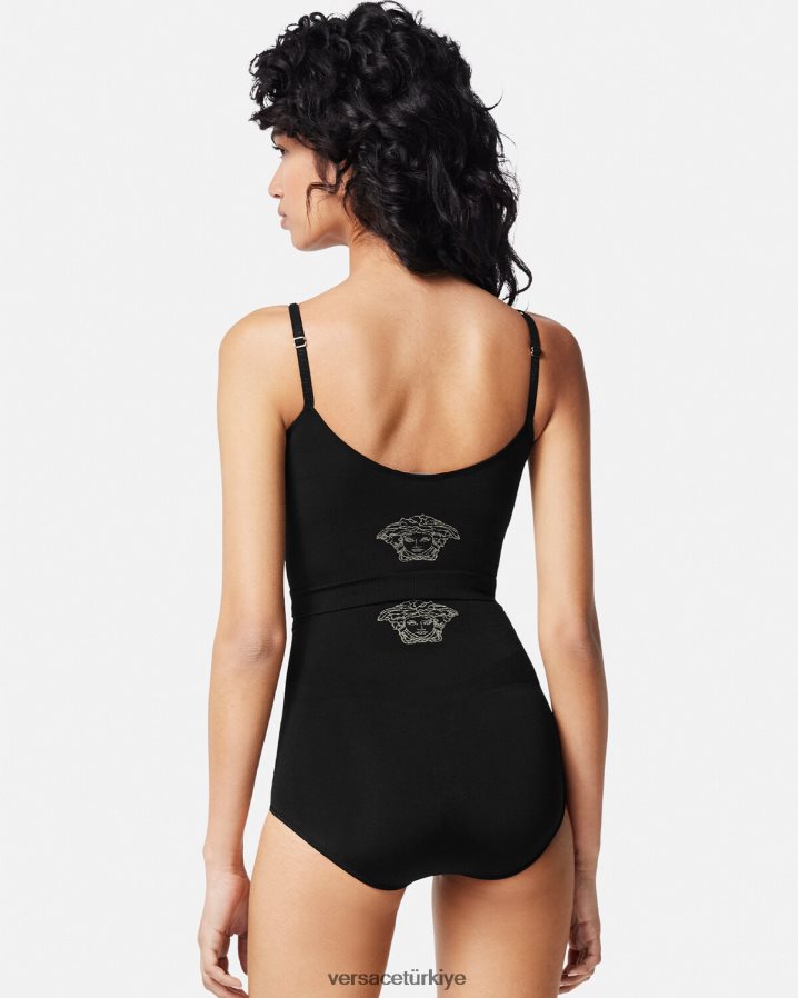 Versace medusa yüksek bel şekillendirici külot kadınlar siyah iç çamaşırı ve plaj kıyafeti B0HHR81063
