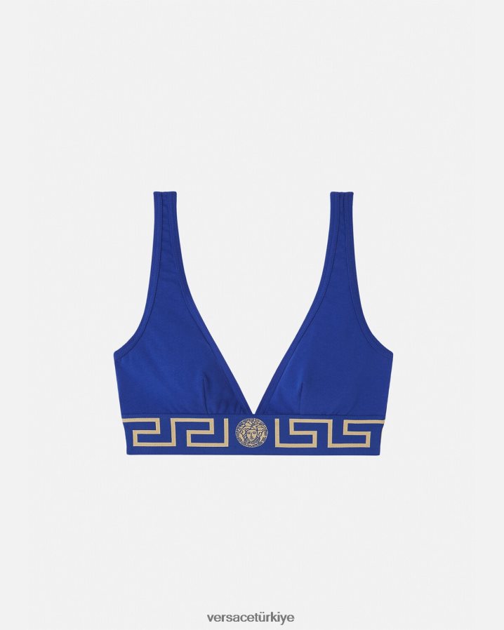 Versace yunan bordürlü bralet kadınlar mavi iç çamaşırı ve plaj kıyafeti B0HHR81045